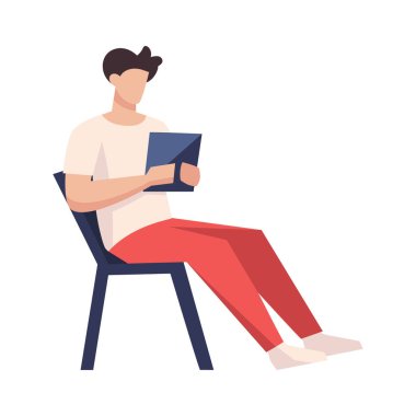 İzole edilmiş erkek tableti vektör illüstrasyonu