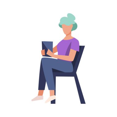 İzole kadın tablet vektör illüstrasyonu