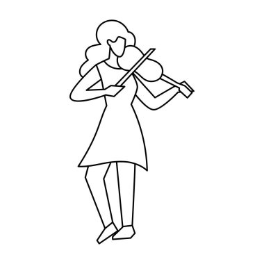 İzole kadın keman çizimi vektör çizimi