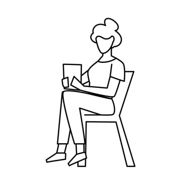 İzole kadın tableti çizim vektörü illüstrasyonu