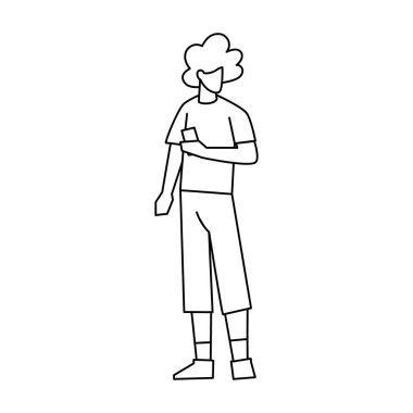 İzole adam cep telefonu vektör çizimi