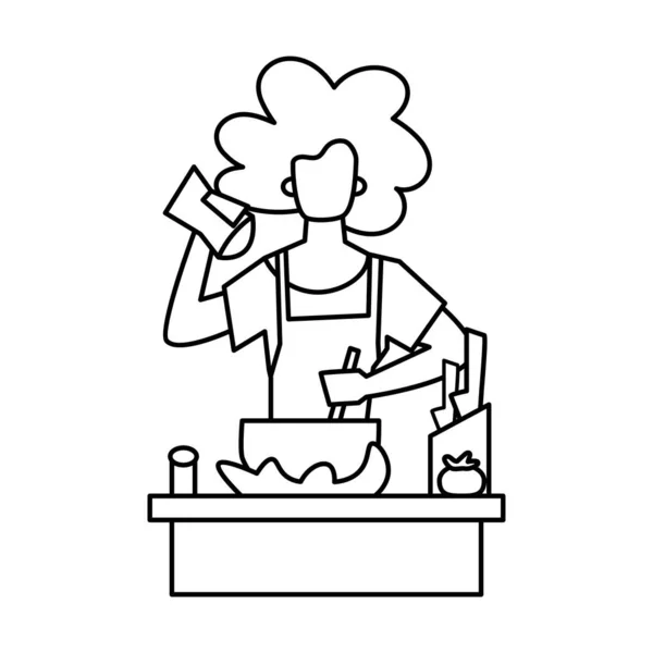 Mujer aislada coocking dibujo vector ilustración — Vector de stock