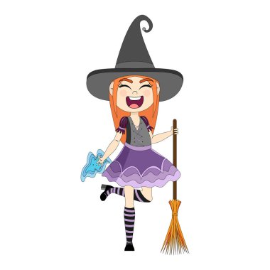 Cadı vektörü kostümüyle izole edilmiş bir çocuk.