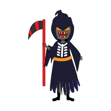 Ölüm taşıyıcısı kostümü giymiş yalnız bir çocuk.