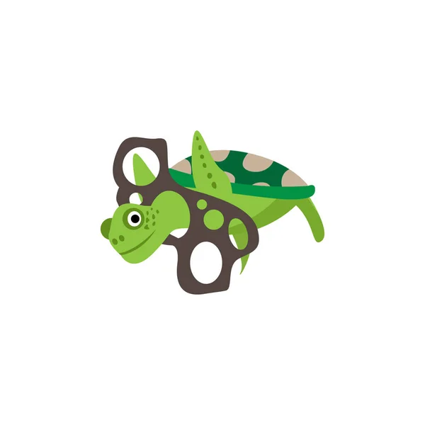 Tartaruga isolada presa em seis blocos de anéis de plástico Vector — Vetor de Stock