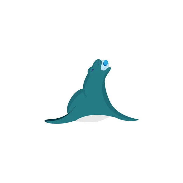 Geïsoleerde zeehond die een blik eet Verontreinigingsconcept Vector — Stockvector