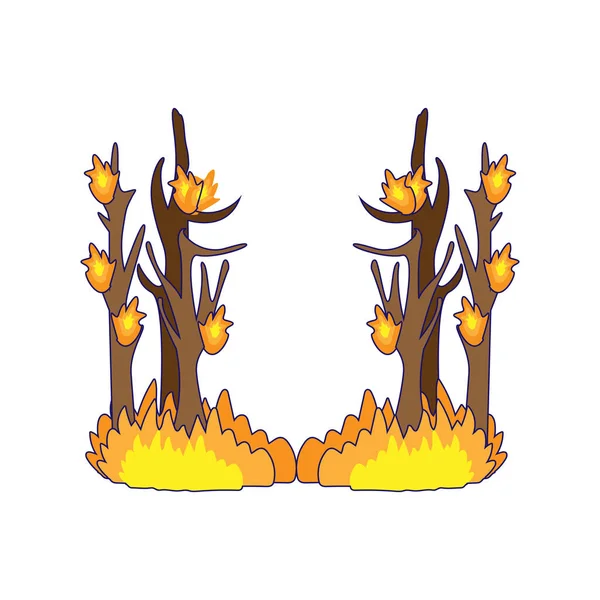 Árvores queimadas isoladas. Destruição do ecossistema Vetor — Vetor de Stock