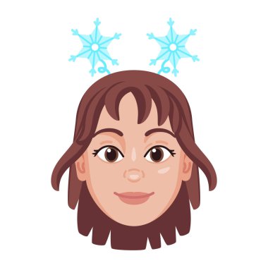 Yılbaşı şapkalı bir kadının izole edilmiş renkli avatarı.