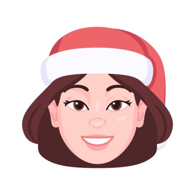 Yılbaşı şapkalı bir kadının izole edilmiş renkli avatarı.