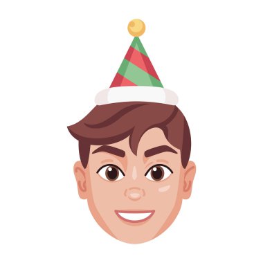 Yılbaşı şapkalı bir adamın izole edilmiş renkli avatarı.