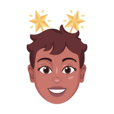 Yılbaşı şapkalı bir kadının izole edilmiş renkli avatarı.