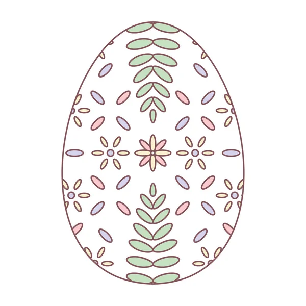 Huevo de Pascua aislado con decoraciones florales en color pastel — Vector de stock