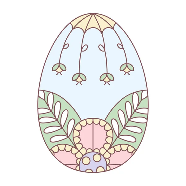Huevo de Pascua aislado con decoraciones florales en color pastel — Vector de stock