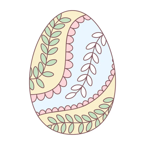 Huevo de Pascua aislado con decoraciones florales en color pastel — Vector de stock