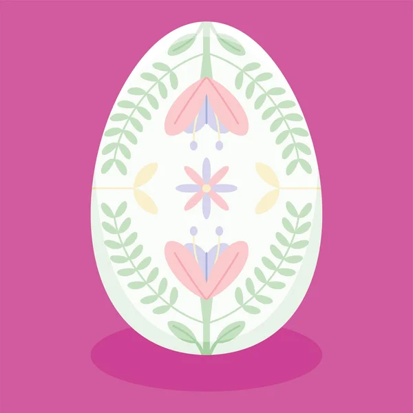 Izolované velikonoční vajíčko s květinovými ozdobami na pastelové barvě — Stockový vektor