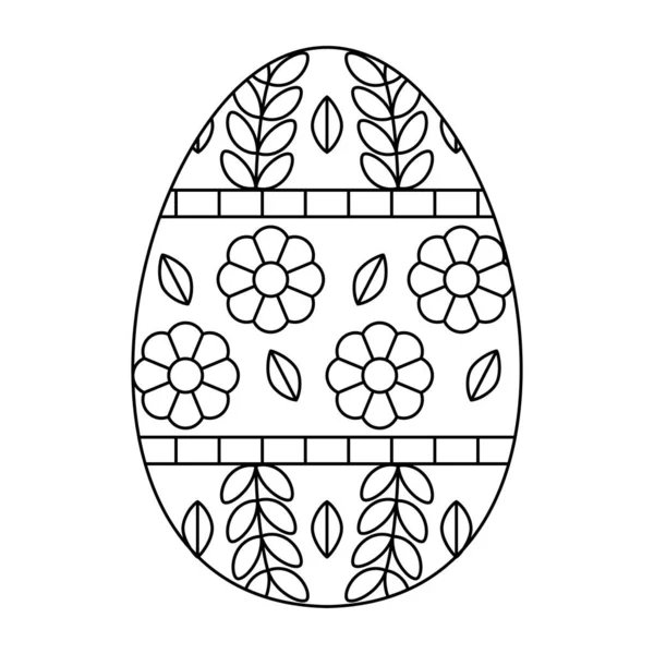 Izolovaný obrys velikonočního vajíčka s květinovou výzdobou — Stockový vektor