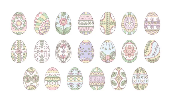 Conjunto de huevos de Pascua con diferentes patrones — Vector de stock