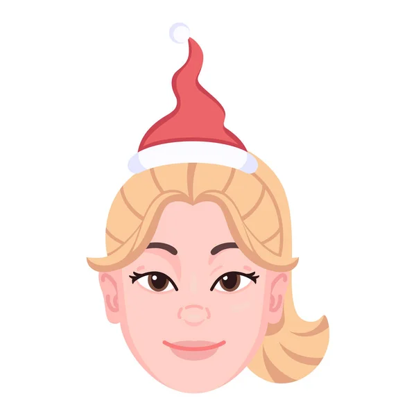 クリスマス関連の帽子をかぶった女性の孤立した色のアバター — ストックベクタ