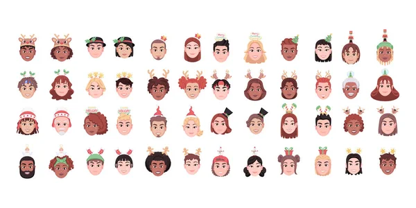 Sada různých avatarů s vánočními klobouky — Stockový vektor