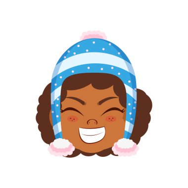 İzole edilmiş mavi kız mutlu noeller emoji vektör illüstrasyonu