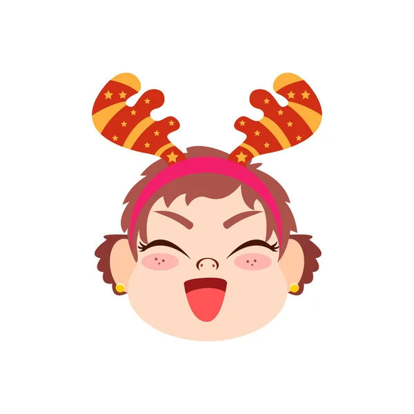 Isolierte rote Rentiere Mädchen Weihnachten Emoji Vektor Illustration — Stockvektor