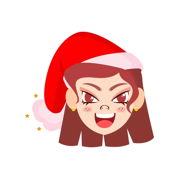 Isolé fille rouge cheveux Noël emoji vecteur illustration — Image vectorielle