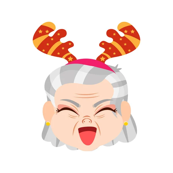 Reno rojo aislado vieja mujer navidad emoji vector ilustración — Vector de stock