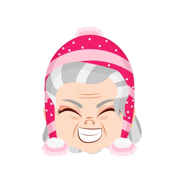 붉은 색 행복 한 할머니 크리스마스 이모티콘 벡터 일러스트 — 스톡 벡터