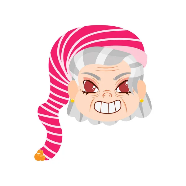 Chapeau rouge isolé vieille femme Noël emoji vecteur illustration — Image vectorielle