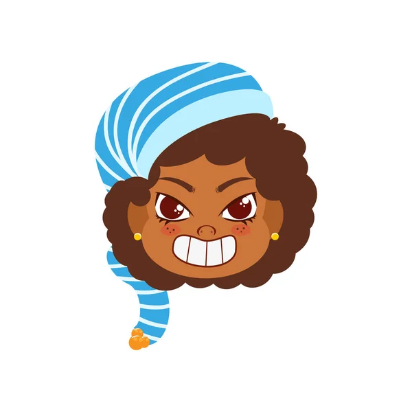 Isolierte blaue Mädchen Hut Weihnachten Emoji Vektor Illustration — Stockvektor