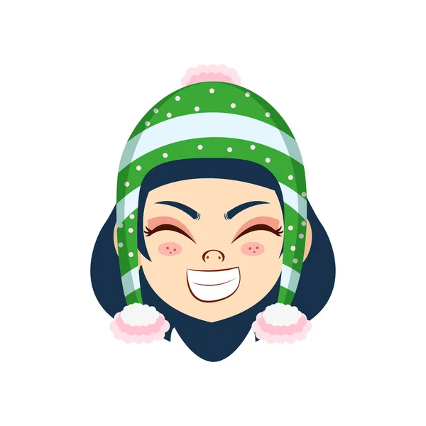 Geïsoleerd groen meisje gelukkig lang haar kerst emoji vector illustratie — Stockvector