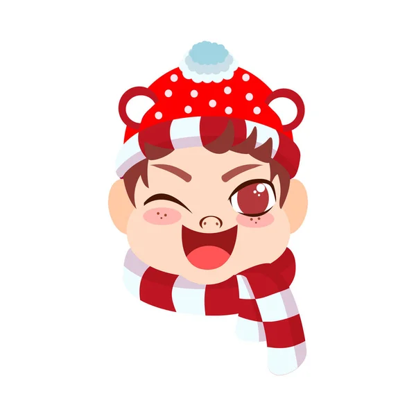 Izolacja czerwony dziecko szalik Boże Narodzenie emoji wektor ilustracja — Wektor stockowy