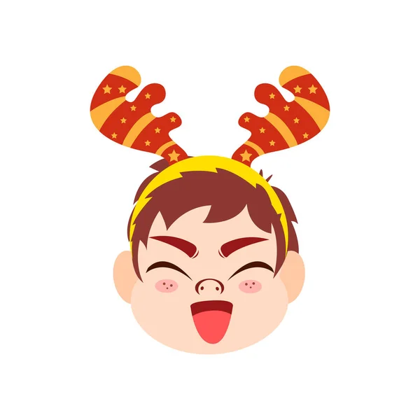 Isolé rouge garçon renne Noël emoji vecteur illustration — Image vectorielle