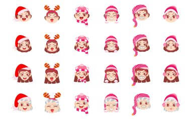 Kırmızı kız noel emoji vektör çizimini ayarla