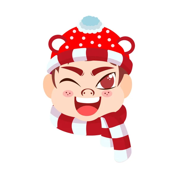 Écharpe isolée de garçon rouge illustration vectorielle emoji de Noël — Image vectorielle