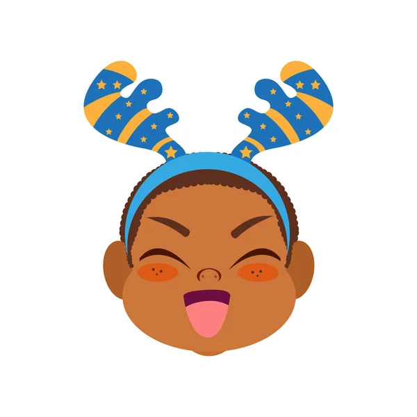Isolierte blaue Rentiere Baby Weihnachten Emoji Vektor Illustration — Stockvektor