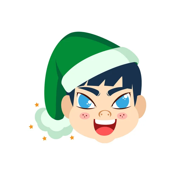 Geïsoleerde groene hoed man Kerst emoji vector illustratie — Stockvector