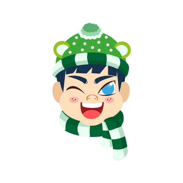 Isolated green scarf boy christmas emoji vector illustration — Stock Vector