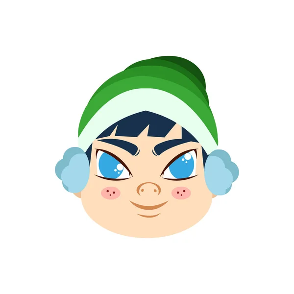 Isolierte grüne Winter Junge Weihnachten Emoji Vektor Illustration — Stockvektor