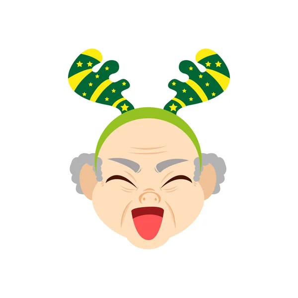 Reno verde aislado viejo hombre navidad emoji vector ilustración — Vector de stock