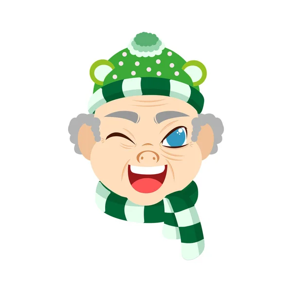 Isolerad grön scarf old man jul emoji vektor illustration — Stock vektor