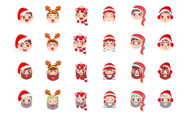 Set rosso ragazzo Natale emoji vettoriale illustrazione — Vettoriale Stock