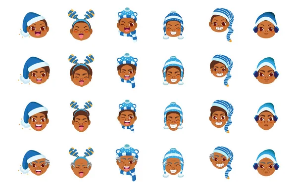 Set blu ragazzo Natale emoji vettoriale illustrazione — Vettoriale Stock