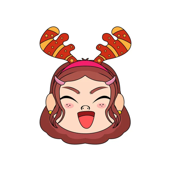 Chica reno rojo aislado navidad límite vector ilustración — Vector de stock