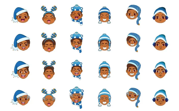 Set gruppo blu uomo Natale borderline vettoriale illustrazione — Vettoriale Stock