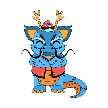 Geleneksel Çin kıyafetleriyle izole edilmiş sevimli ejderha Zodyak işareti Vektör