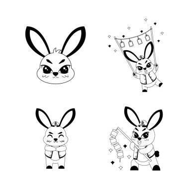 Geleneksel giysili şirin tavşan çizgi film seti Zodiac tabela taşıyıcı