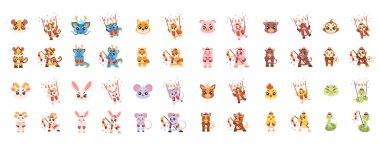 Bir dizi sevimli hayvan çizgi filmi Çin burcu Vektör