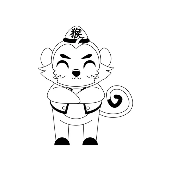 Scimmia carina isolata con abiti tradizionali cinesi segno zodiacale Vettore — Vettoriale Stock