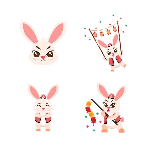 Sada roztomilé králičí karikatury s tradičním oblečením znamení zvěrokruhu vektor — Stockový vektor